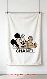 Luxury Chanel Style Mickey Mouse Flannel Throw Blanket IMG_7390